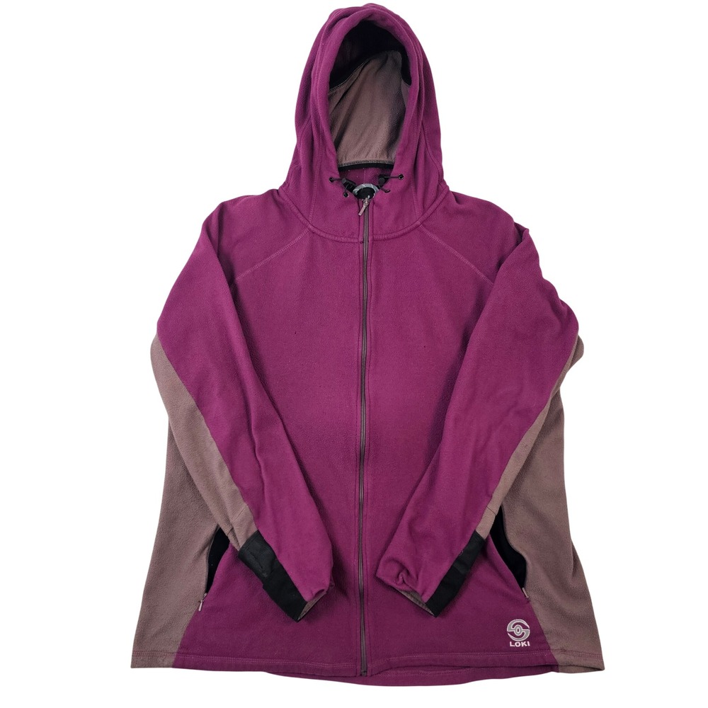 Loki Gear Fleece Hoodie Womens 2XL Purple Colorblock Full Zip Jacket Mitt Cuffs‎